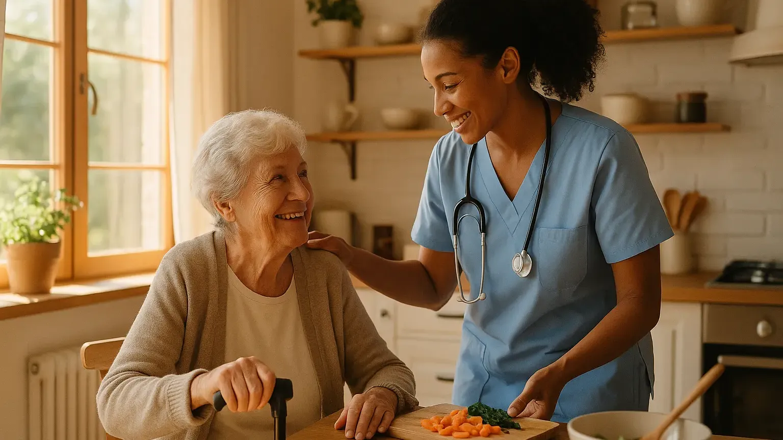Home Care staff using a tablet to document a visit